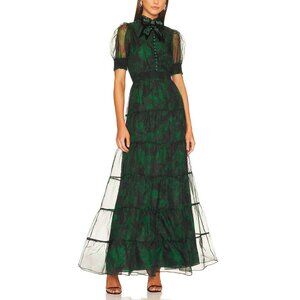 Alice + Olivia Coletta Dream Floral Emerald Silk Maxi Dress